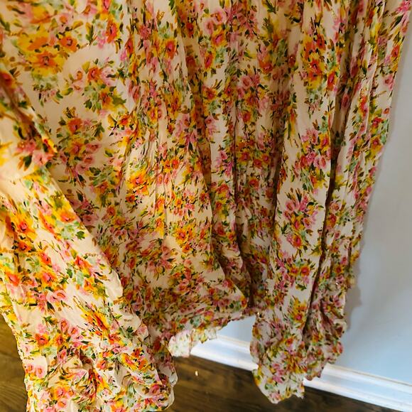 SHOSHANNA MIDNIGHT Remy Orange Yellow Floral Strapless Midi Dress Size 14 - Picture 6 of 9